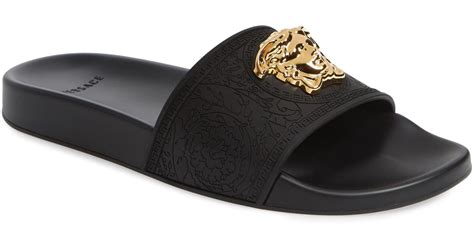 versace black and gold slides|black and gold versace sandals.